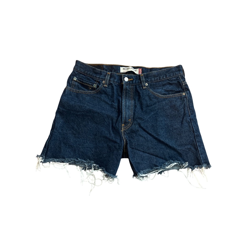 Levis 505 Regular Fit Dark Wash Cut Off Denim Shorts W34 100% Cotton